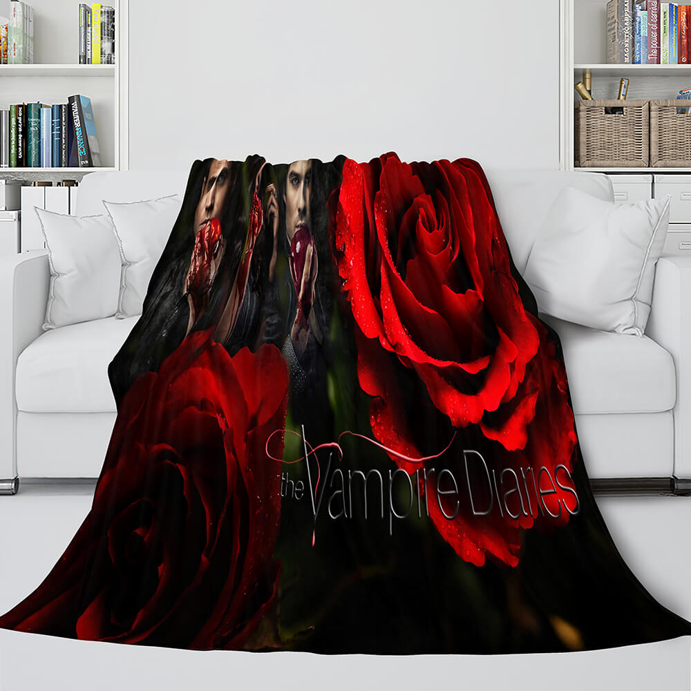The Vampire Diaries Red Rose Cosplay Flannel 3D Fleece Blanket Throw Bedding Sets 6892