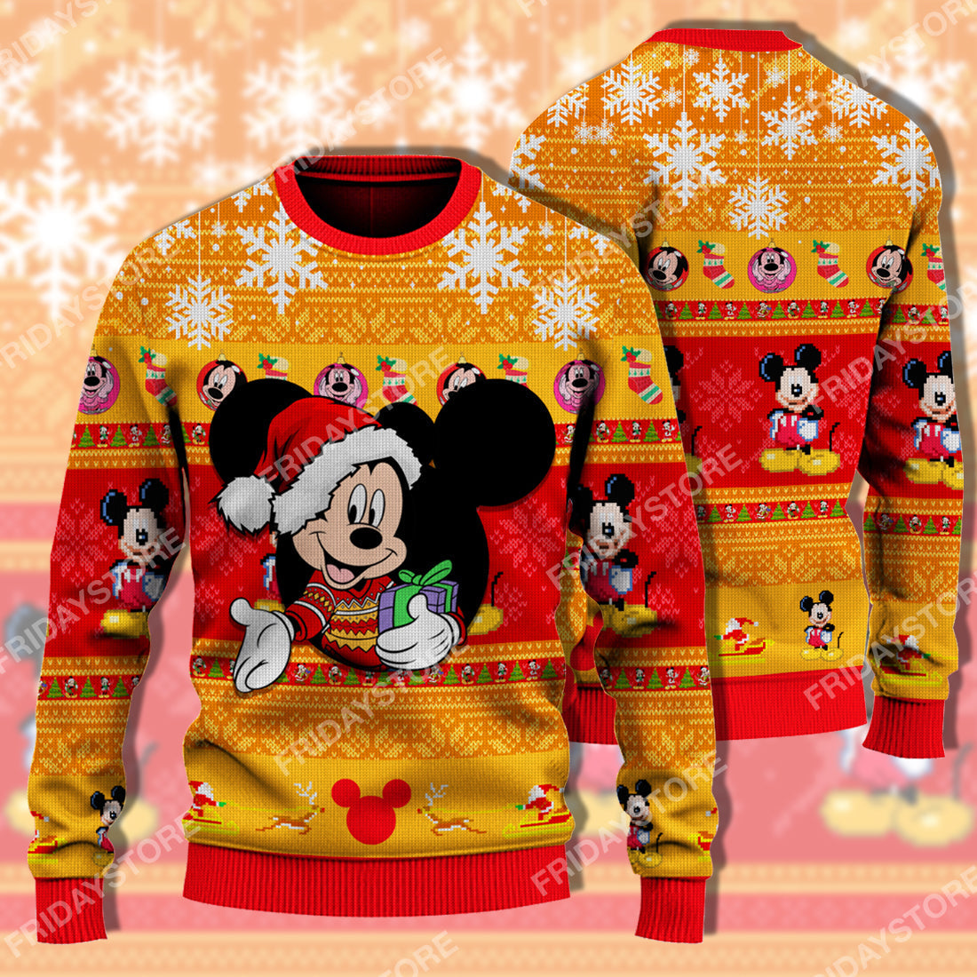 Disney ChristmasSweater MK Mouse Orange Christmas Ugly Sweater Awesome Disney MK Mouse Ugly Christmas 2022 6184