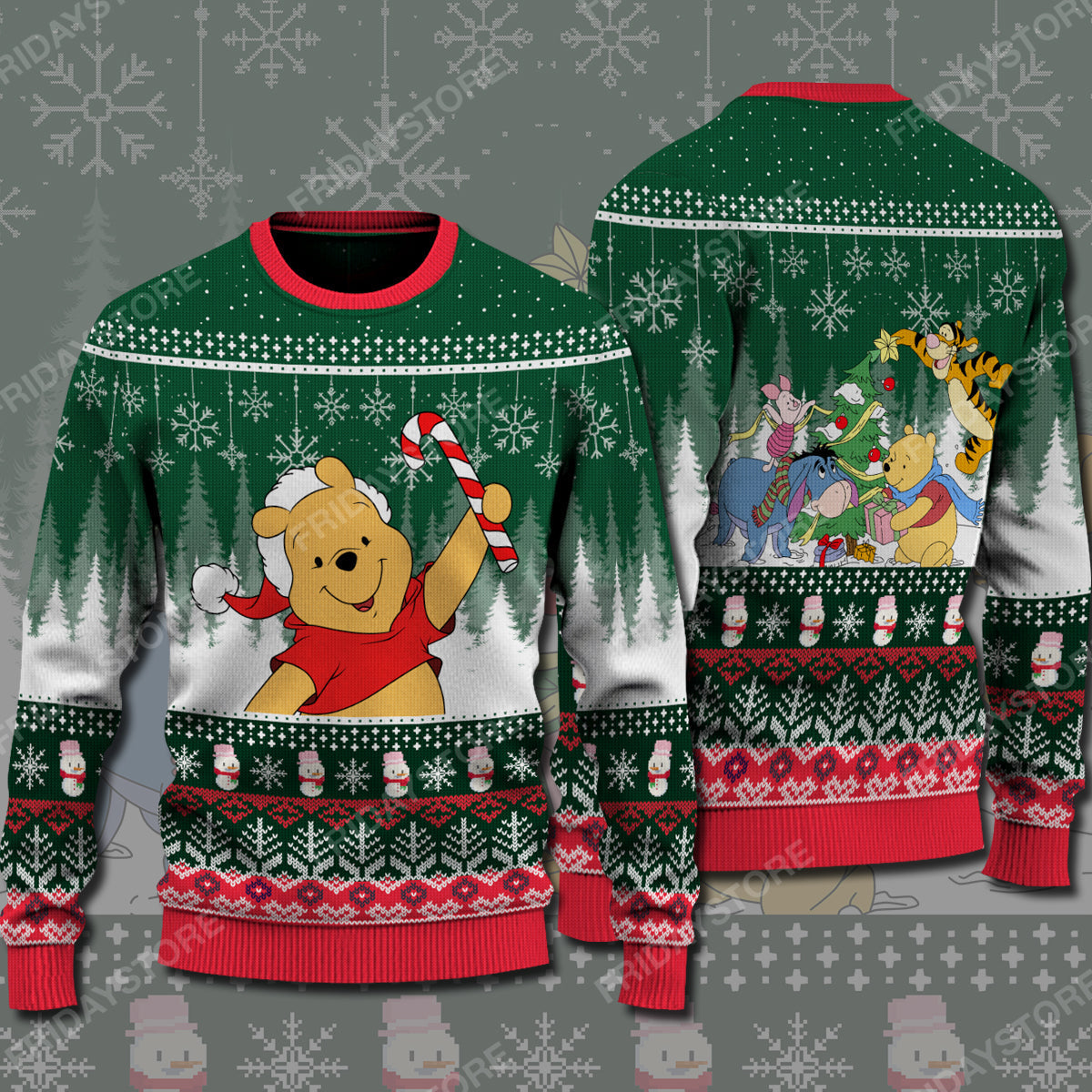 Disney ChristmasWTP Sweater Pooh With Candy Cane Christmas Ugly Sweater Awesome Disney Winnie The Pooh Ugly Sweater 2022 3182