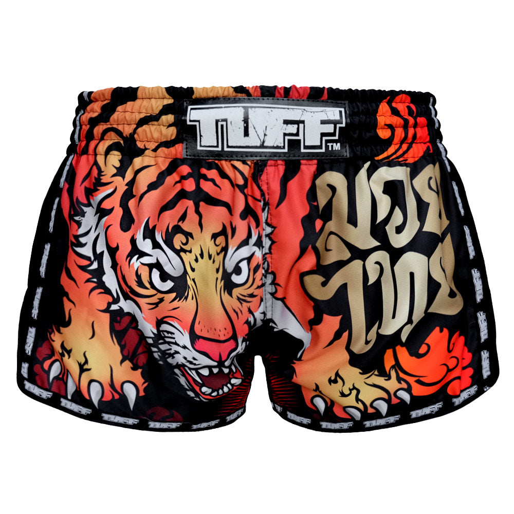 Image of MRS303 TUFF Muay Thai Shorts Retro Style Black Cruel Tiger