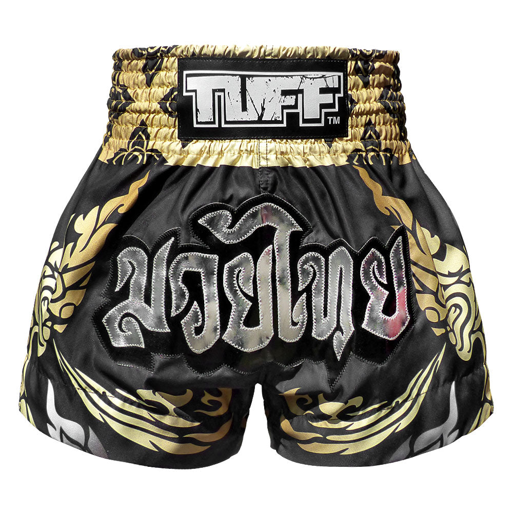 Image of MS631 TUFF Muay Thai Shorts Thai King Of Naga Black