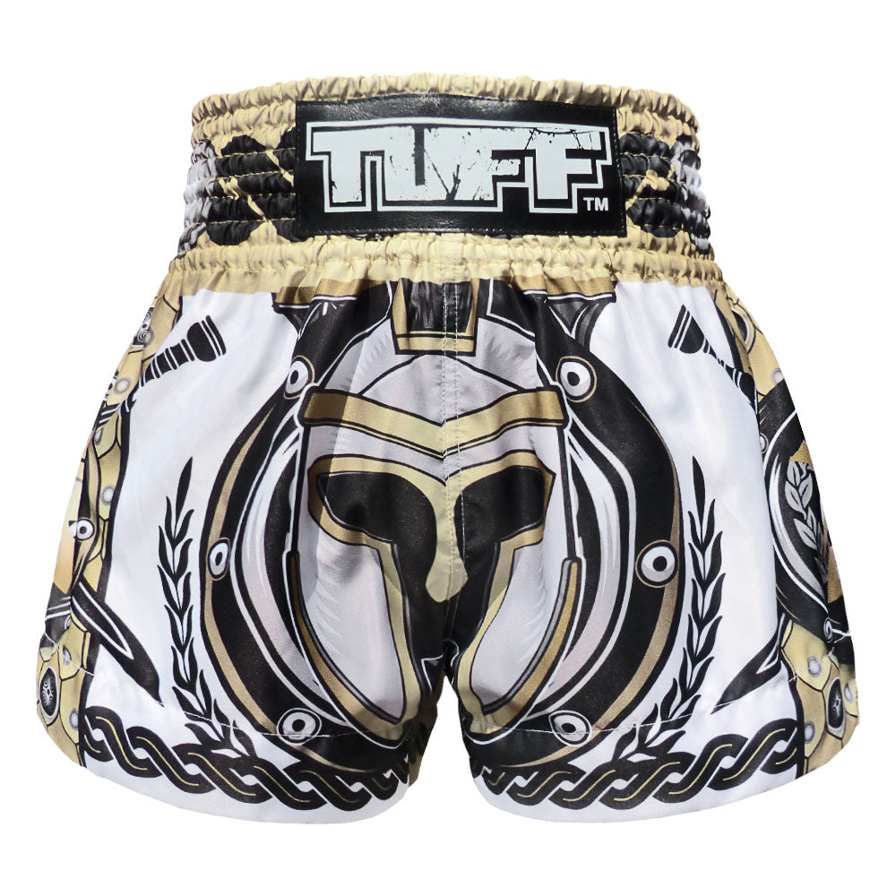 Image of MS634 TUFF Muay Thai Shorts Golden Gladiator in White