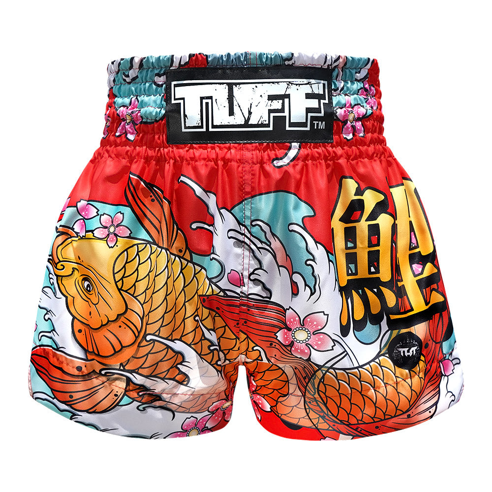 Image of MS637 TUFF Muay Thai Shorts Red Japanese Koi Fish
