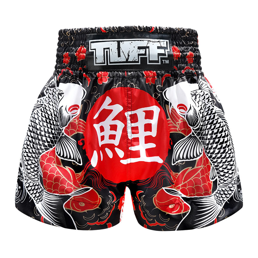 Image of MS638 TUFF Muay Thai Shorts Black Japanese Koi Fish