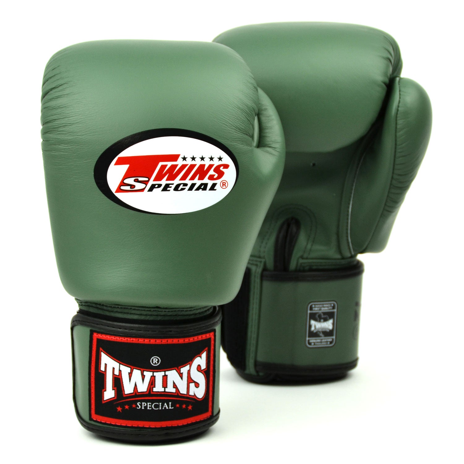 Image of BGVL3 Twins Olive Green Velcro Boxing Gloves