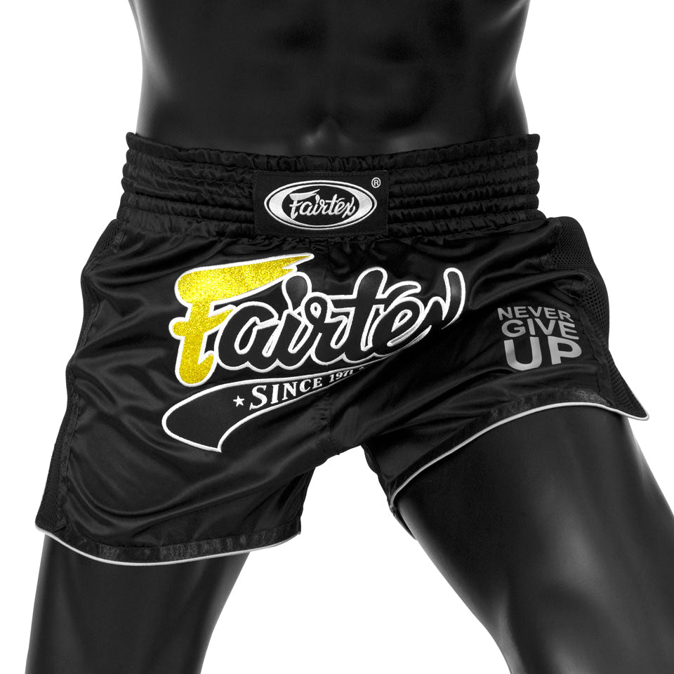 Image of BS1708 Fairtex Black Slim Cut Muay Thai Shorts