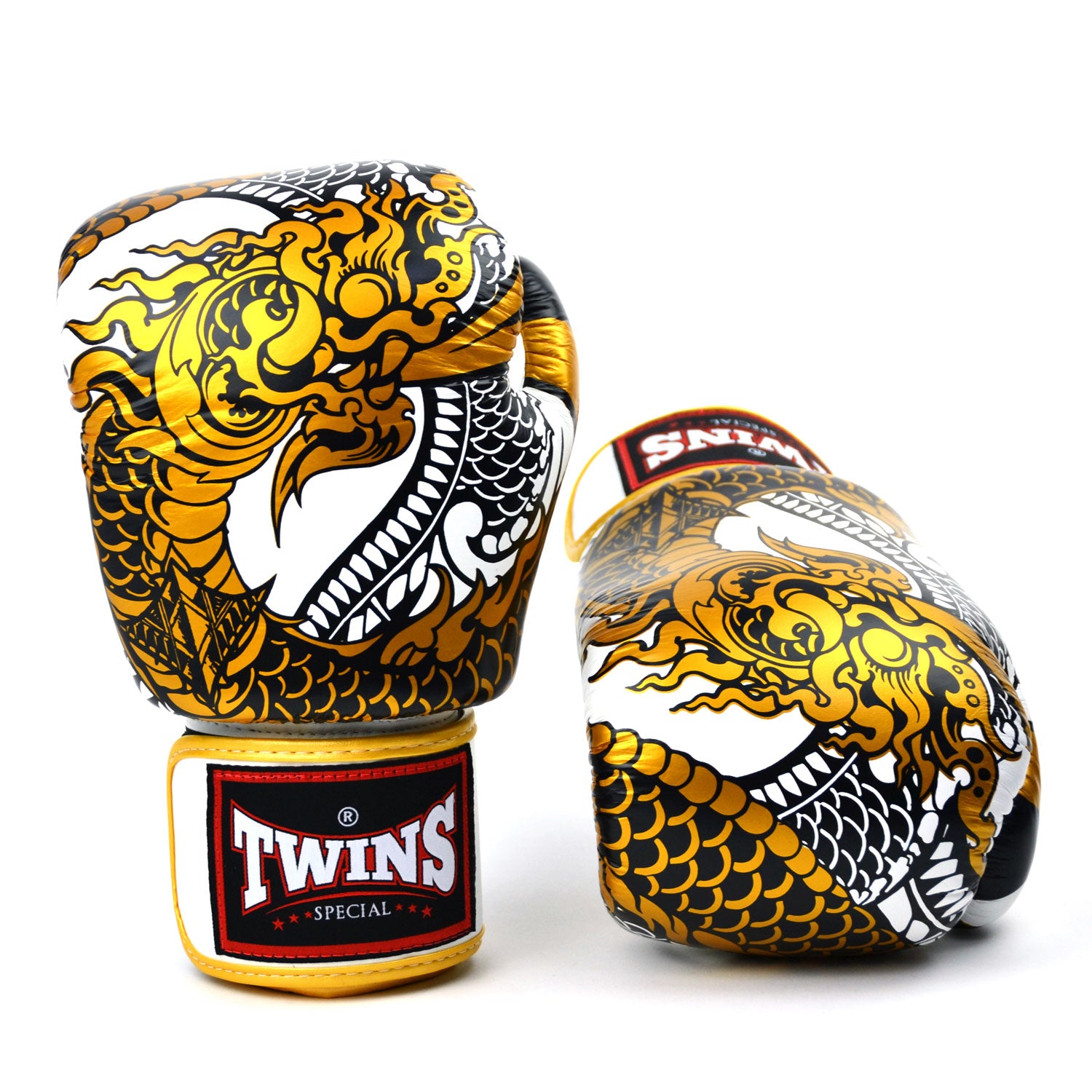Image of FBGVL3-52 Twins White-Gold Nagas Boxing Gloves