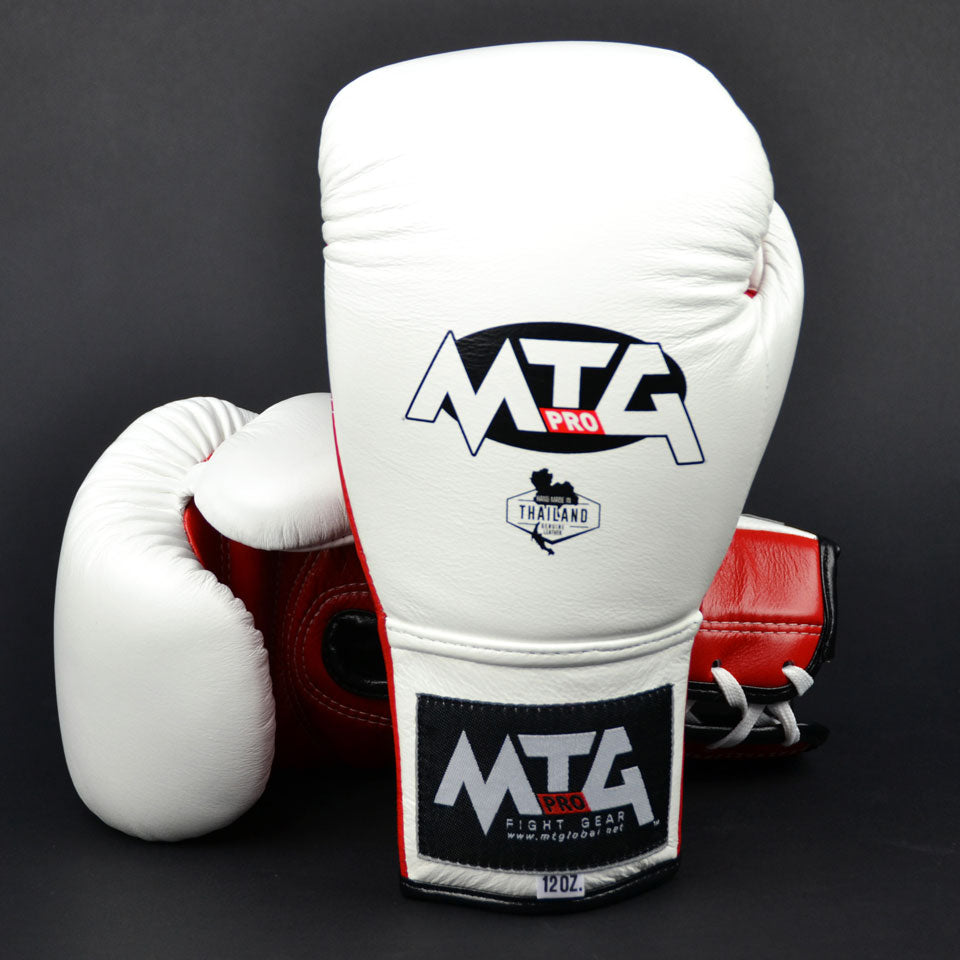 Image of LG2 MTG Pro 3-Tone White Lace-up Boxing Gloves