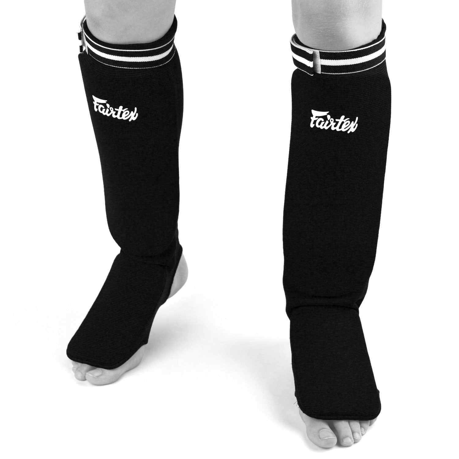 Image of SPE1 Fairtex Black Elastic Competition Shin Pads