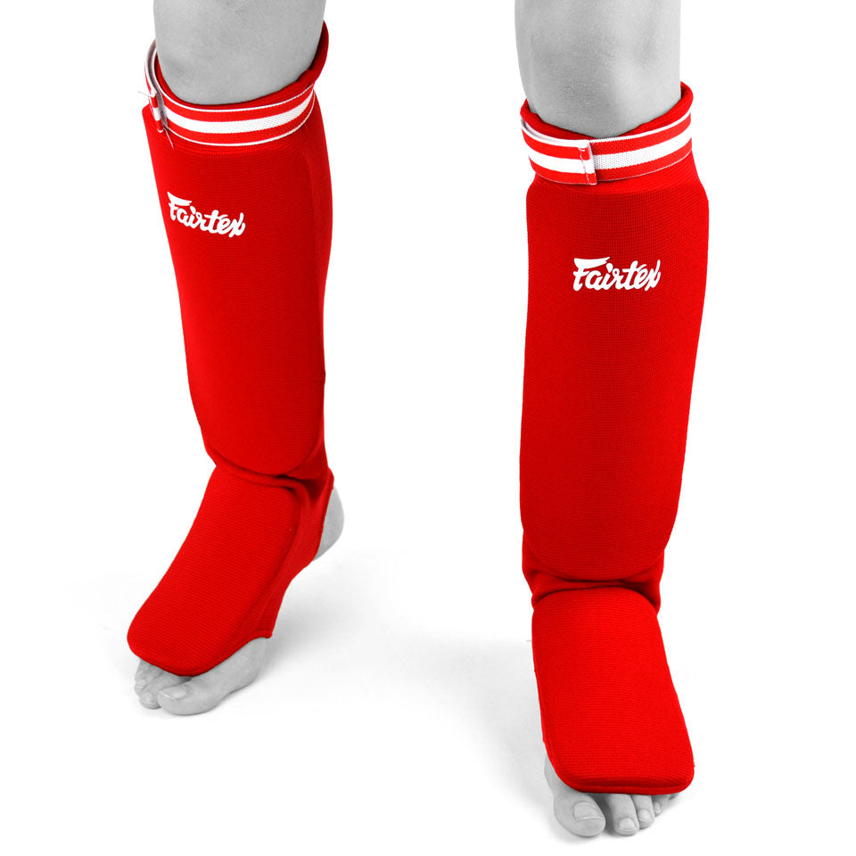 Image of SPE1 Fairtex Red Elastic Competition Shin Pads