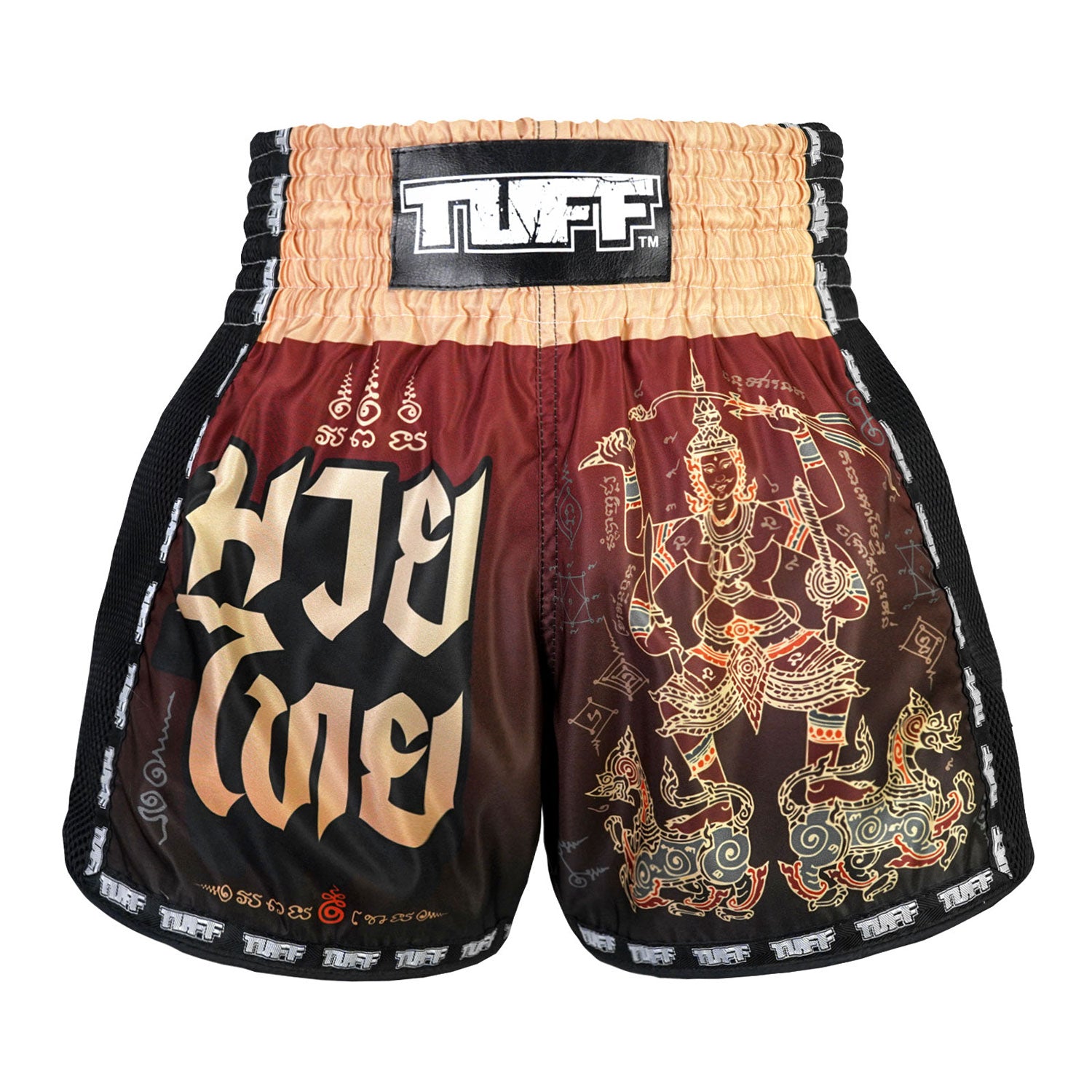 Image of MSC101 TUFF Muay Thai Shorts New Retro Style Yant Narai Turning the Land