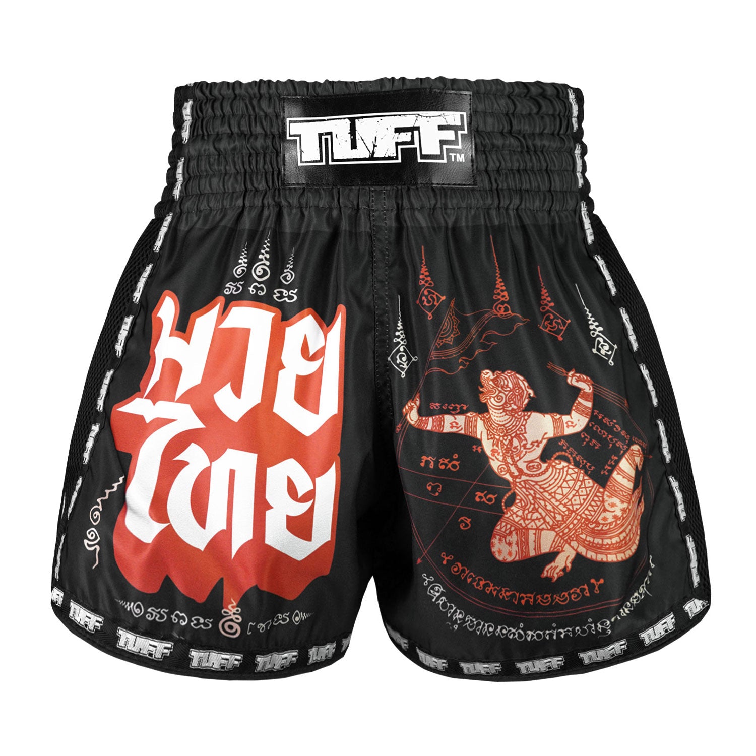 Image of MSC102 TUFF Muay Thai Shorts New Retro Style Hanuman Flying Raising The Flag