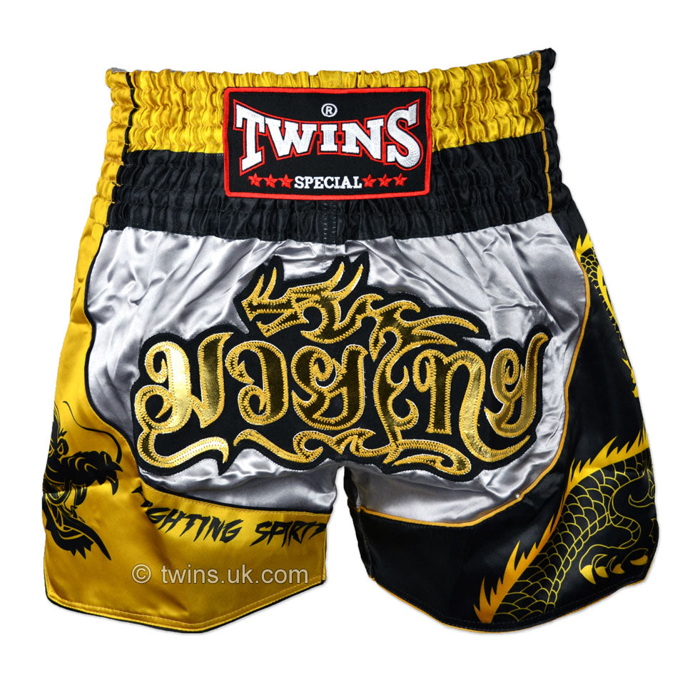 Image of TBS-DR1 Twins Silver-Gold Dragon Muaythai Shorts