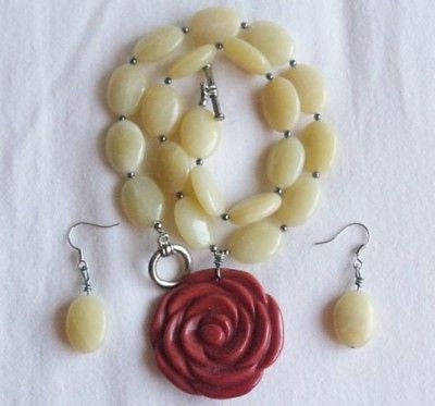Jade Necklace Pendant Earrings Set