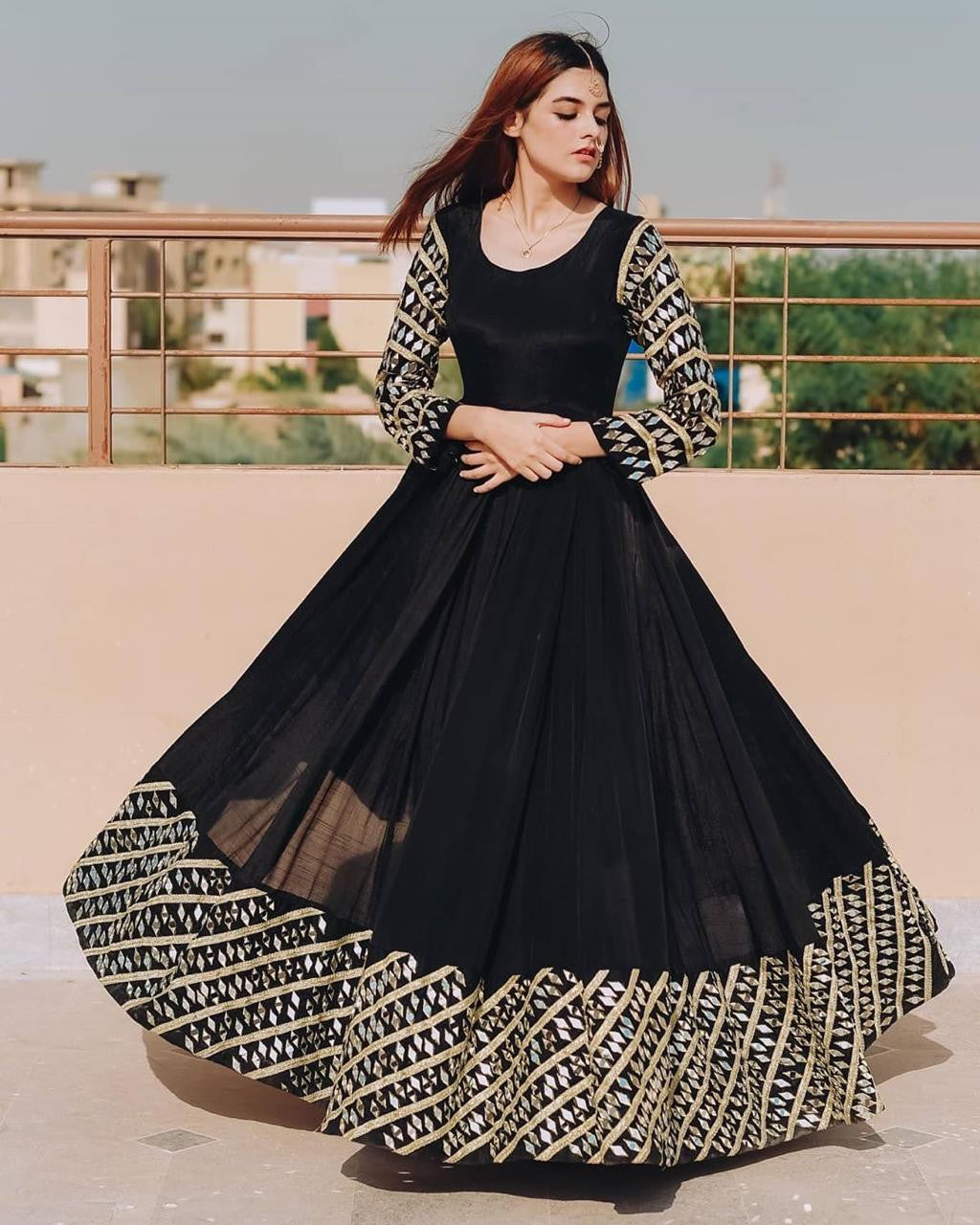 Long Frill Black Gown For Girls