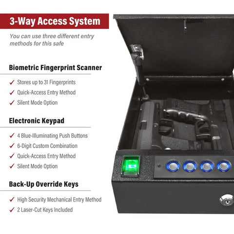 Stealth-Top-Vault-TV1-Quick-Access-Gun-Safe-3-way-access-information