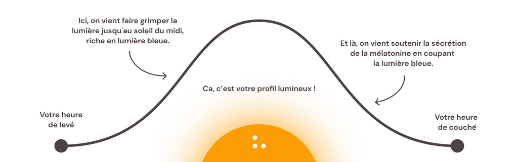 voici le profil lumineux adapté en fonction de la lumière bleue de du cycle éveil sommeil