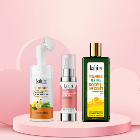skincare combo - ubtan foaming face wash, skin whitening cream, and vitamin-c body wash