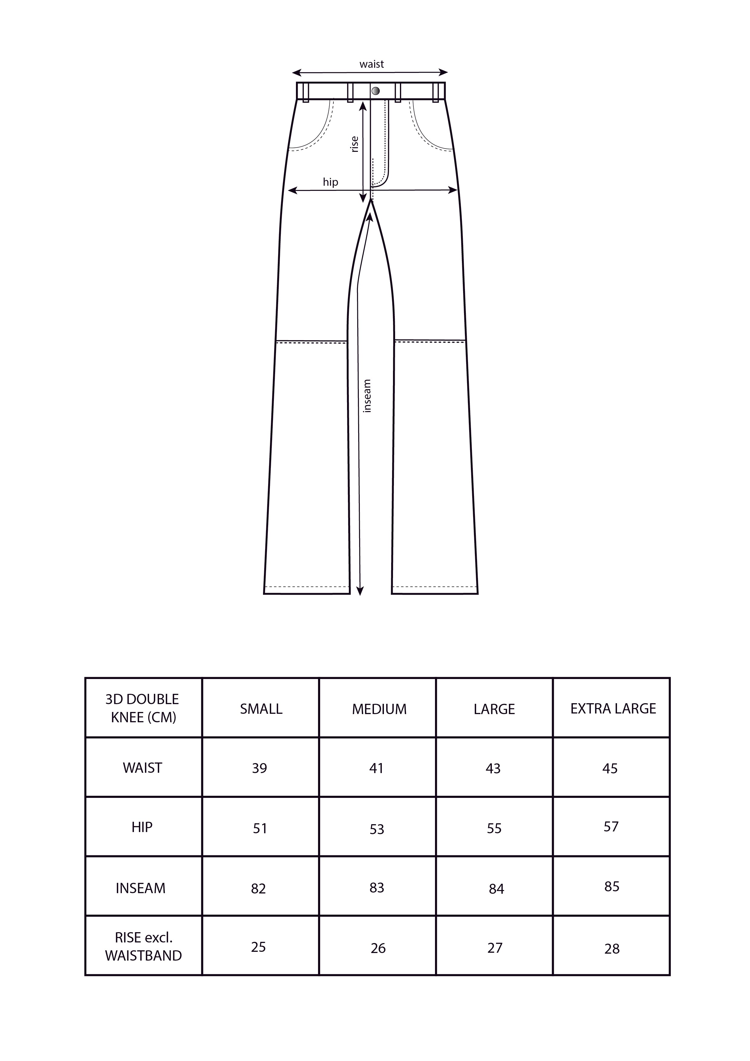 size guide 3d double knee