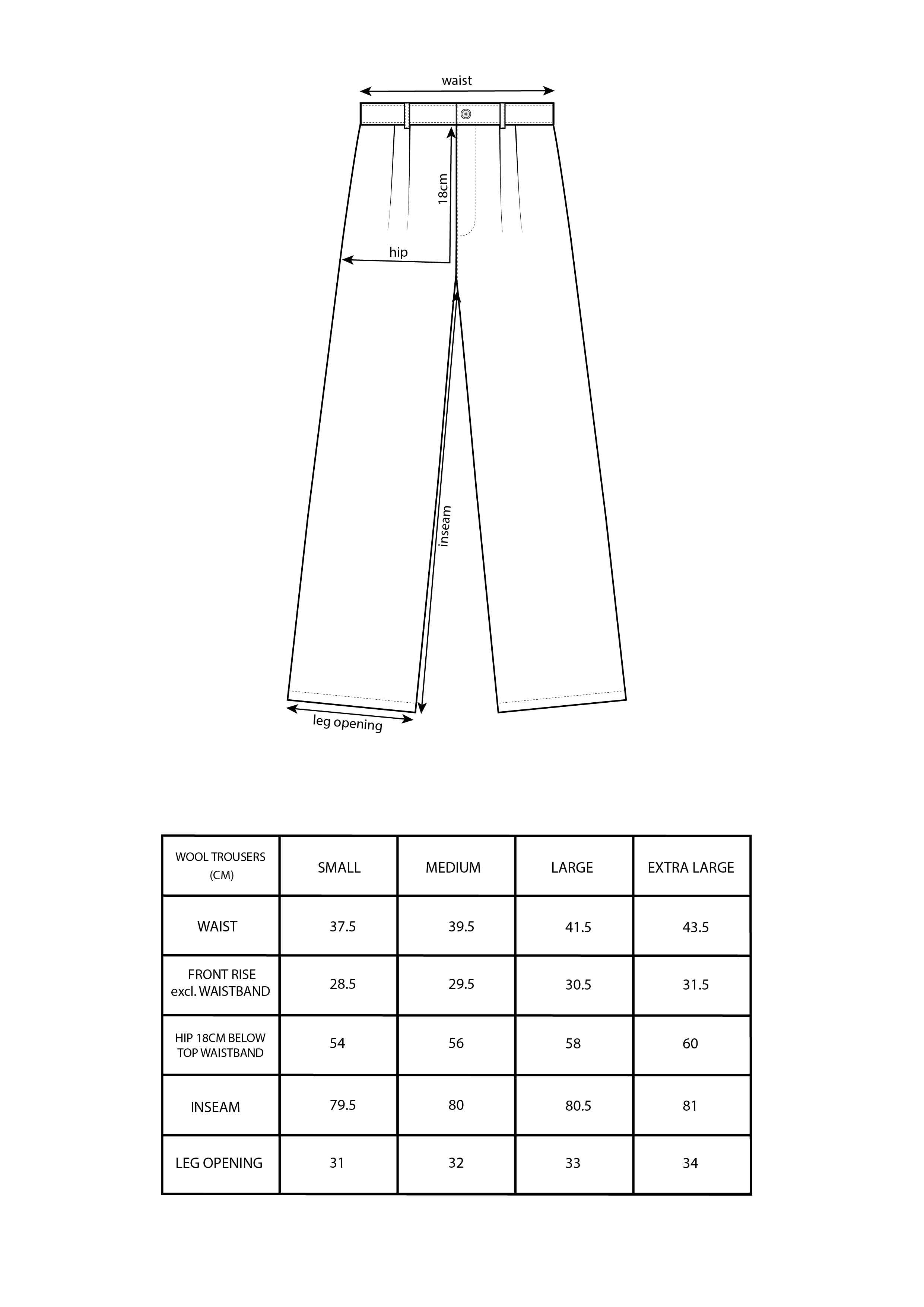 size chart wool trousers