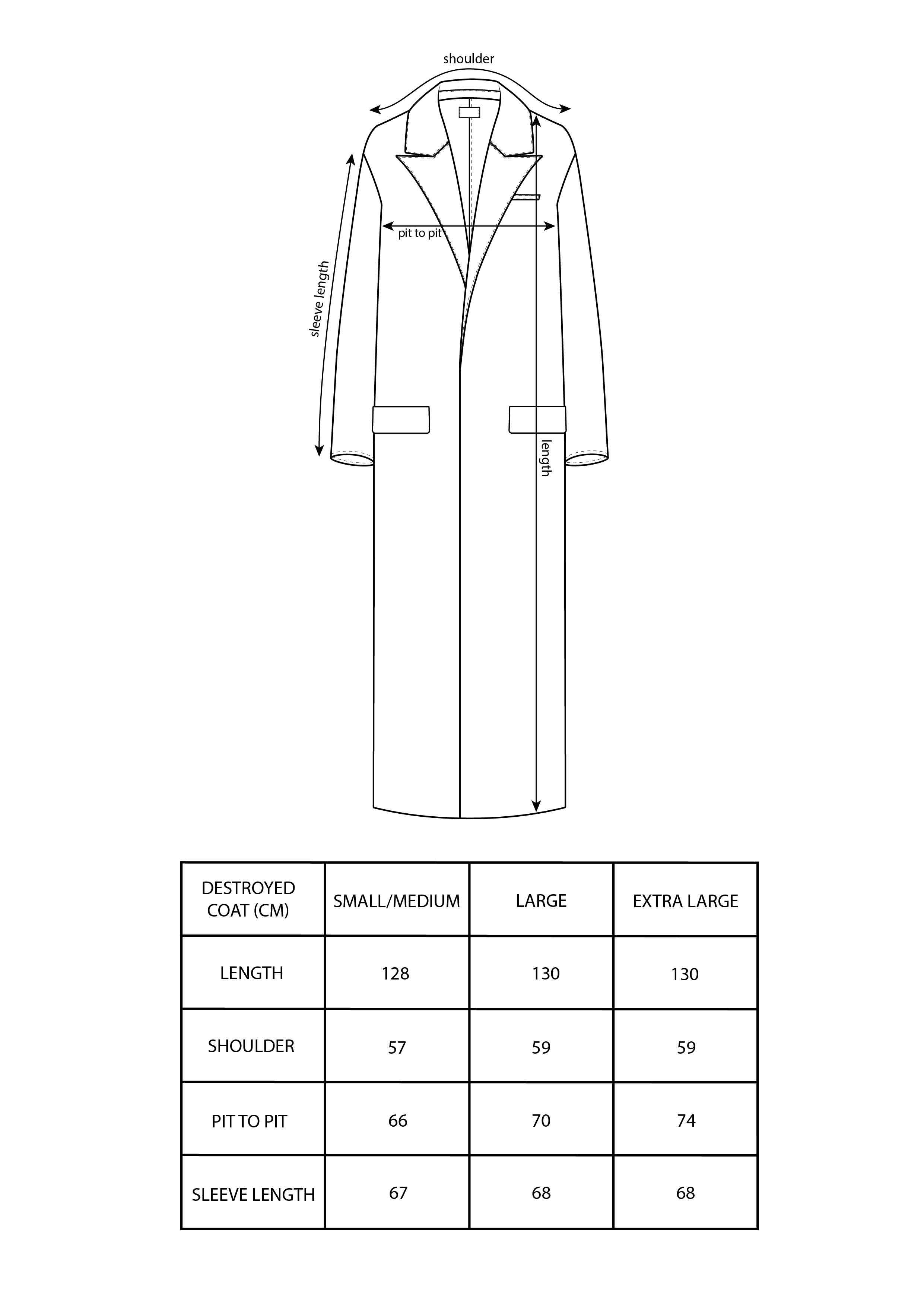 size chart destroyed coat