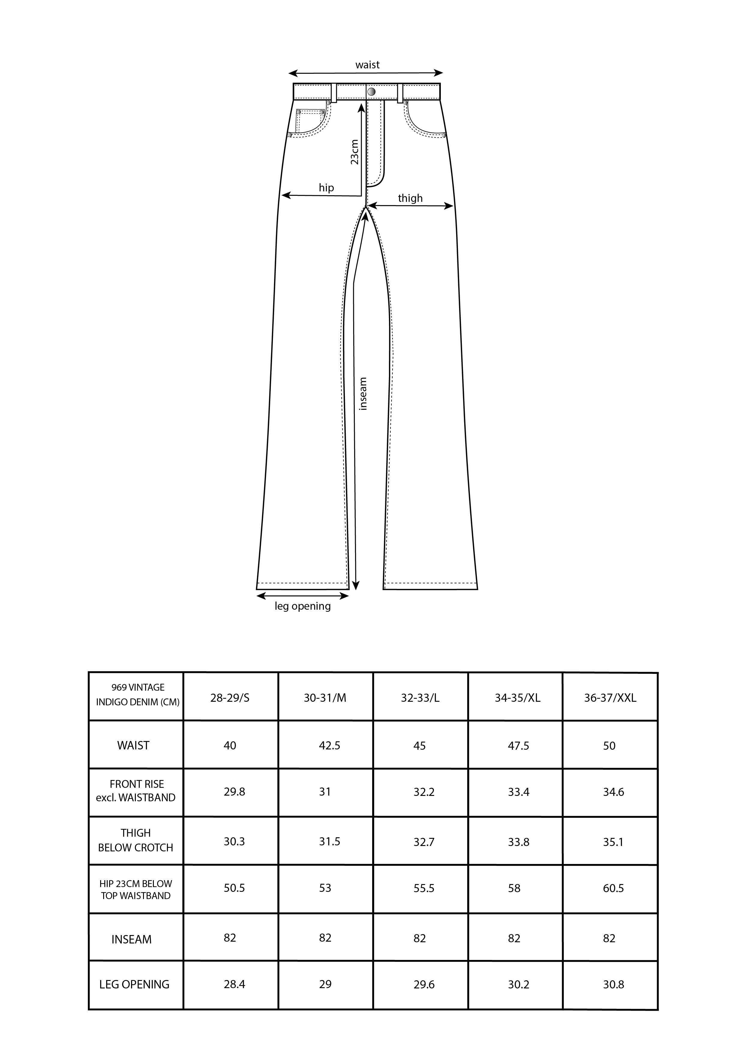 size chart 969 vintage indigo denim