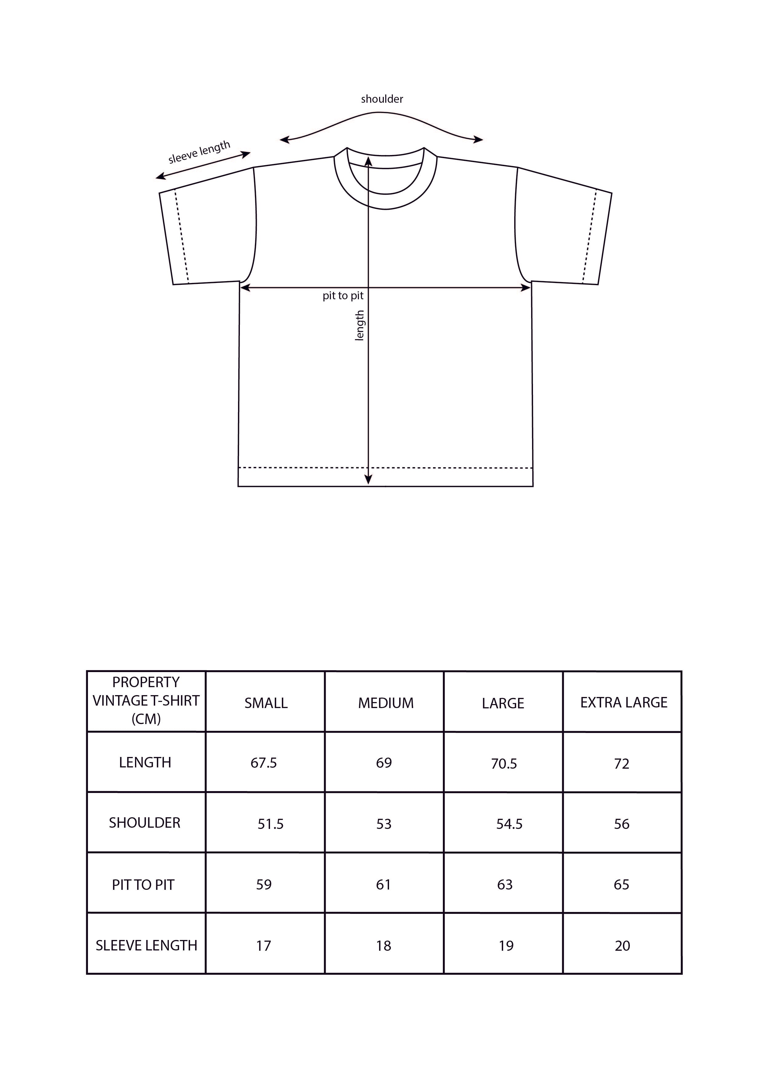 size guide property vintage t shirt