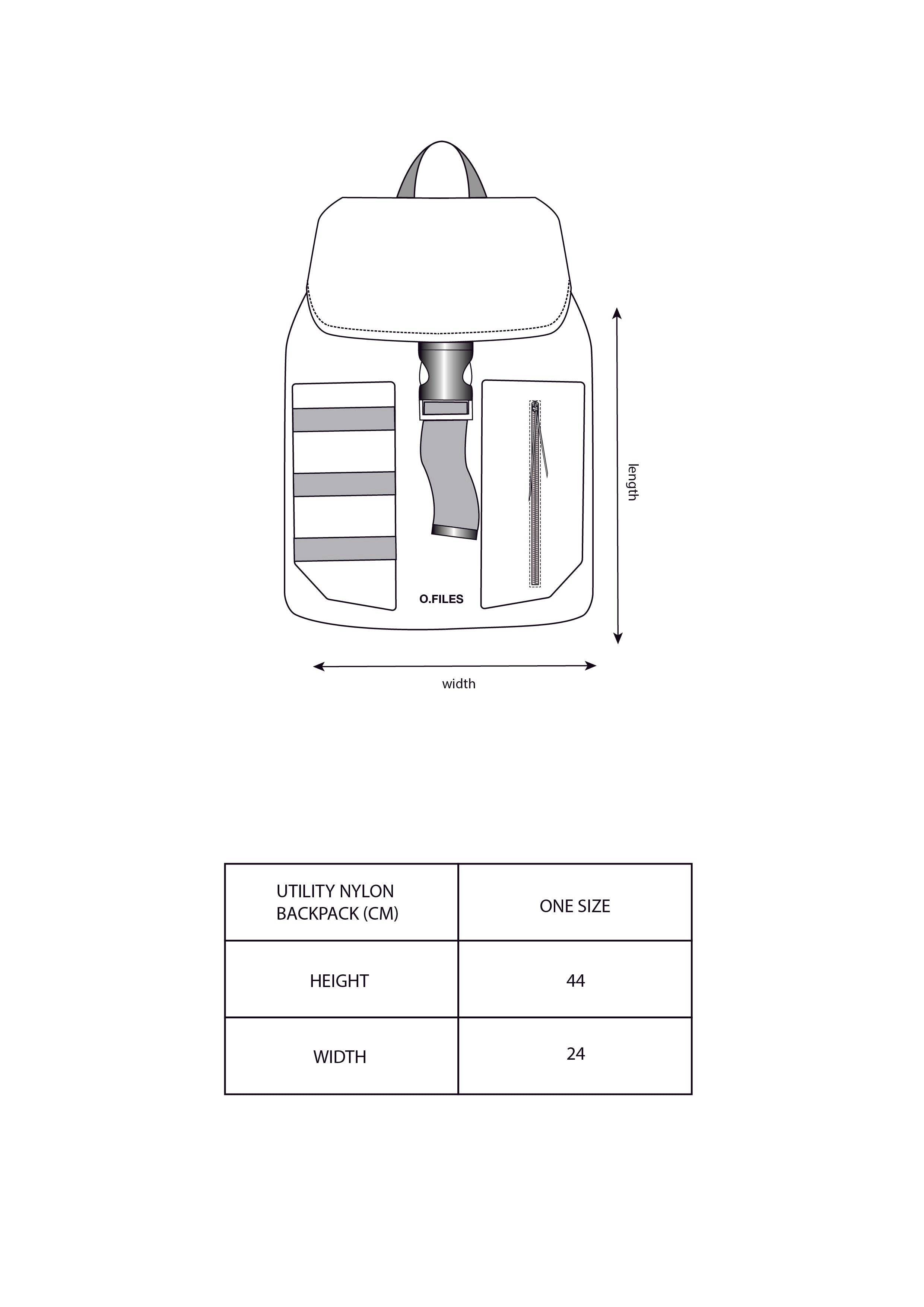 size chart utlity nylon backpack