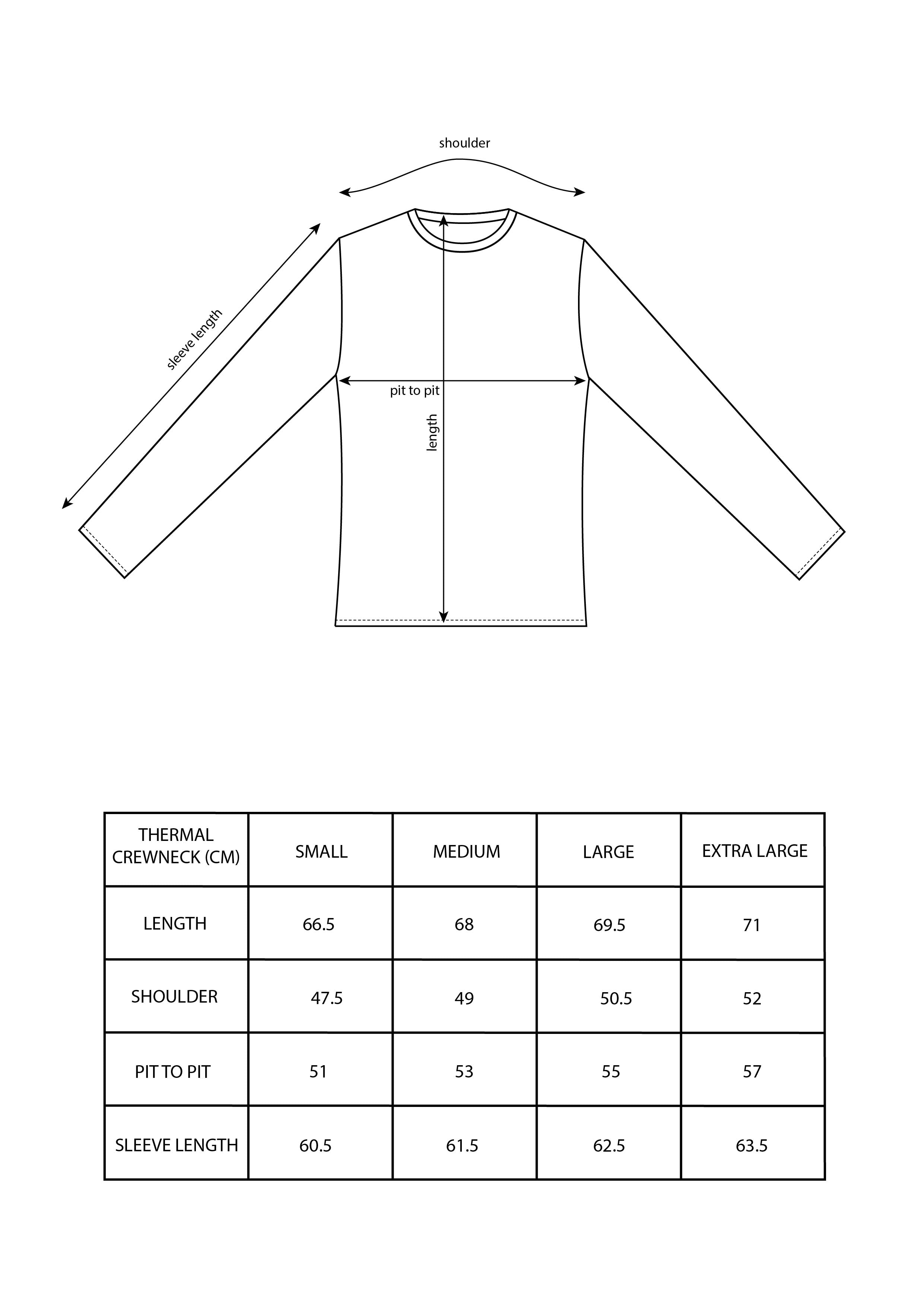 size chart thermal crewneck