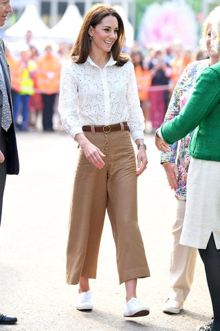 Kate Middleton Eyelet Button Down with Cullotes