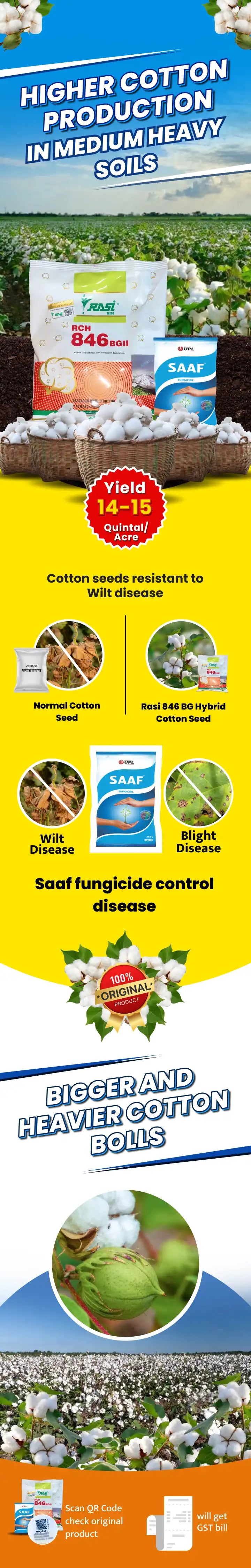 Rasi 846 Cotton Seeds (475gm x2) + UPL Saaf Combo (500gm)