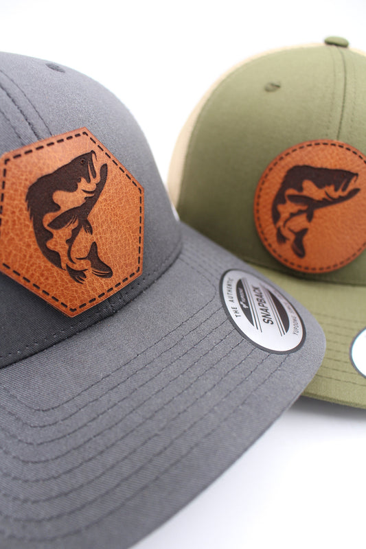 Fishing Hat, Leather Patch Trucker Hat