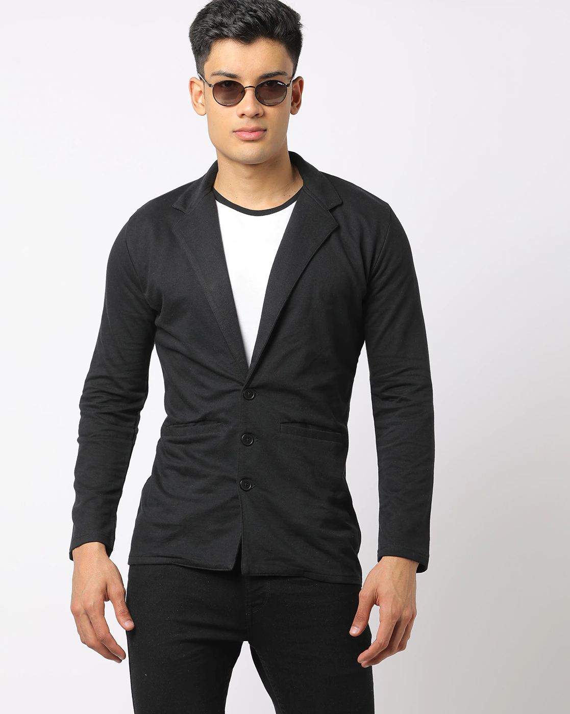 Black Single Breasted Blazer with Flap Pockets