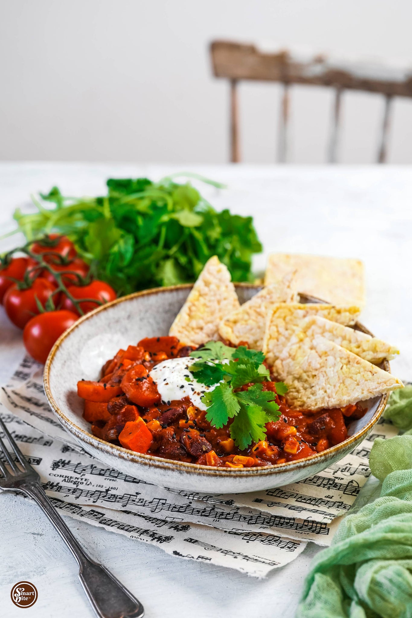 sweet potato chili with rice crackers