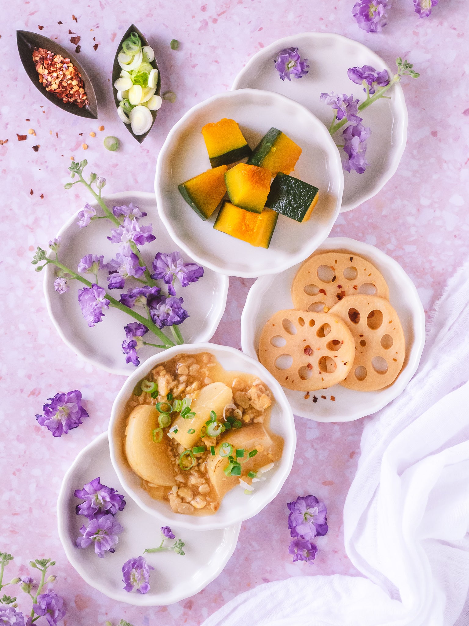 kabocha squash, pickled pear and lotus root