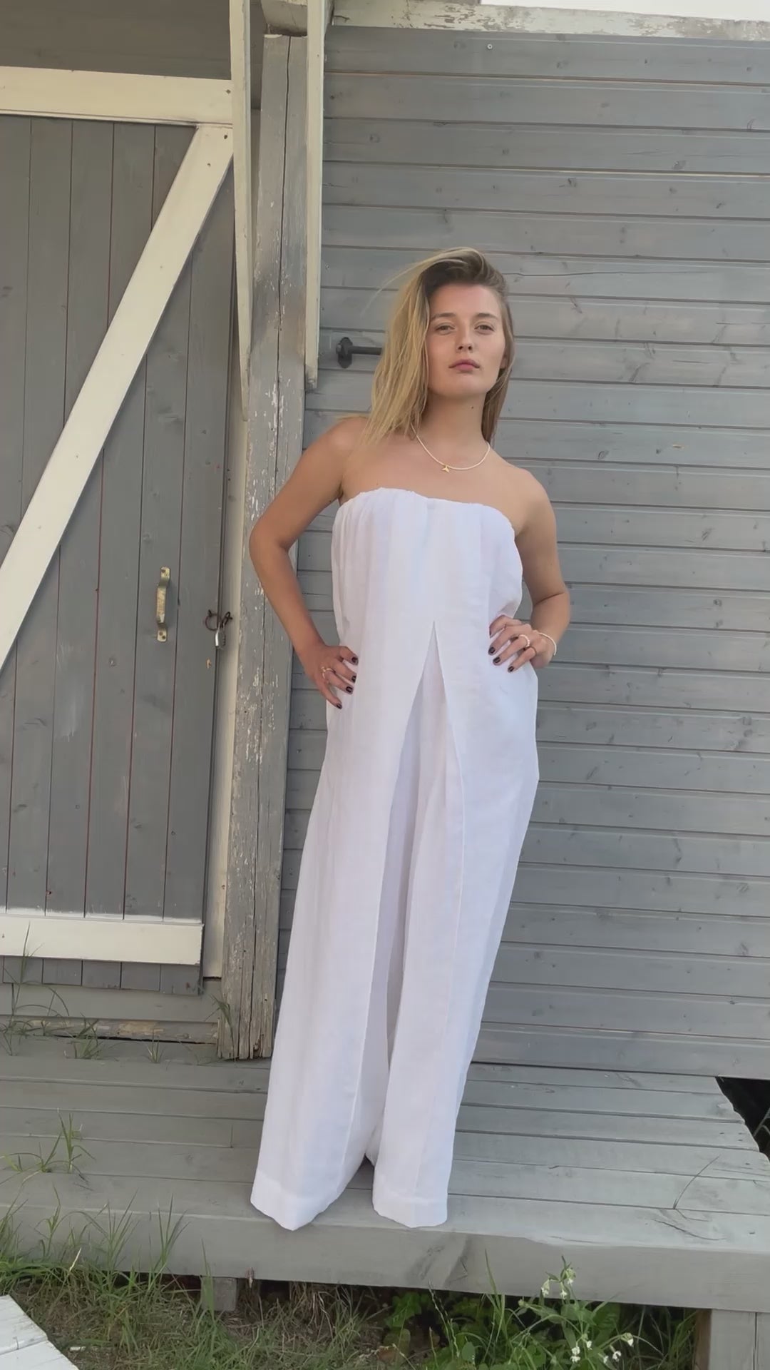 strapless linen jumpsuit