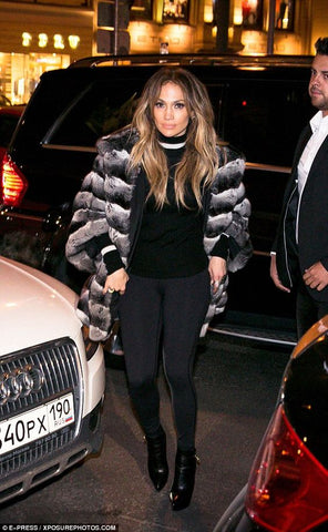 Jennifer Lopez wearing real chinchilla fur coat