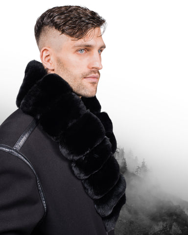 Black Chinchilla Fur Scarf With Cashmere Lining For Men