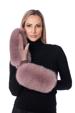 Pink Fox Fur Gloves With Leather And Cashmere By FurbySD