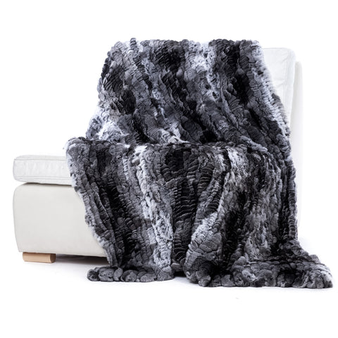hand knitted natural chinchilla fur bed throw