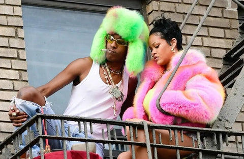 Rihanna and Asap Rocky Wear Fox Fur Ushanka Hat And A Pink Fur Coat