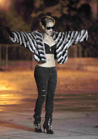 Rihanna wearing real chinchilla fur coat