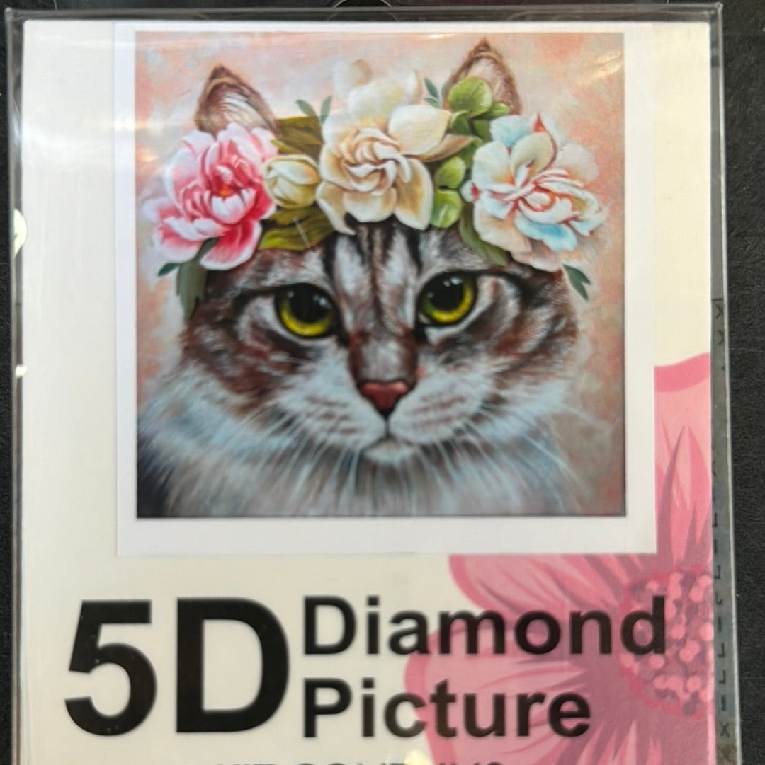 Billede af Diamond Painting Kat med blomster 30x30cm hos Dealshoppen