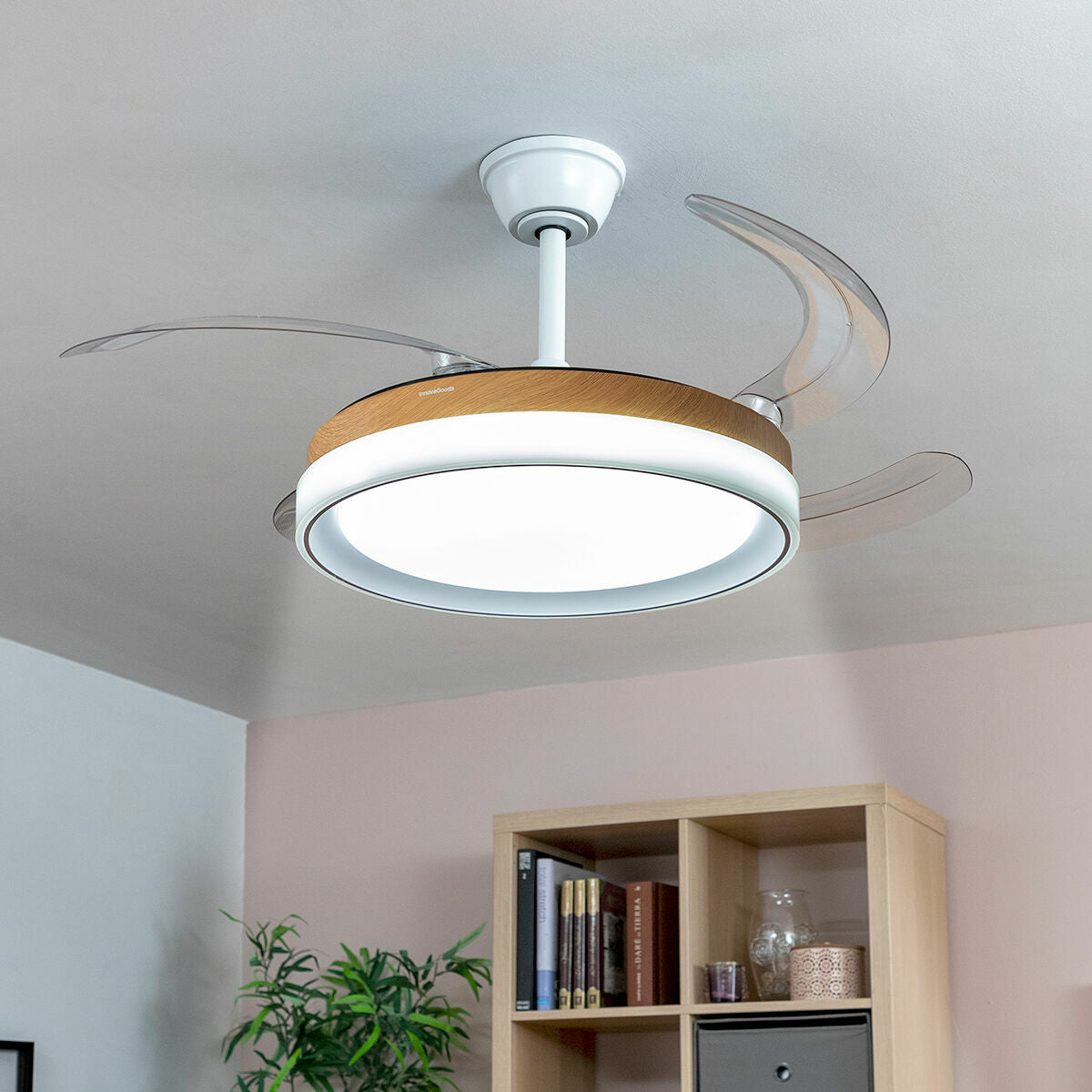 Billede af Loftsventilator med LED-lys og 4 foldbare vinger Blalefan InnovaGoods Træ 72 W Ø49,5-104 cm