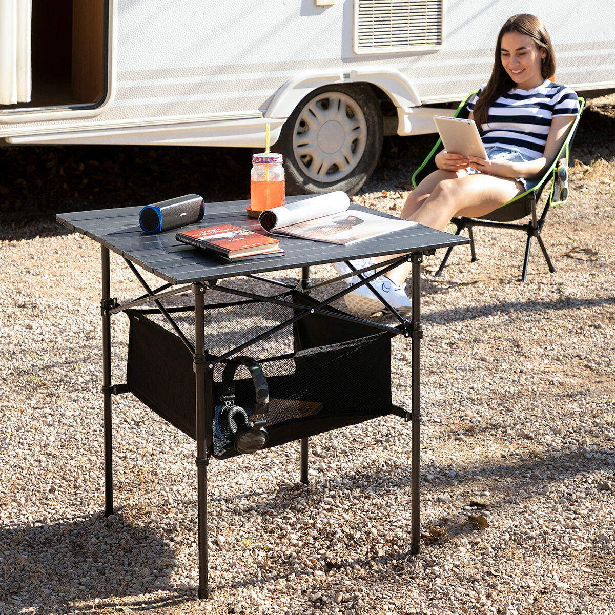 Billede af Sammenklappeligt campingbord med kurv og betræk Folble InnovaGoods