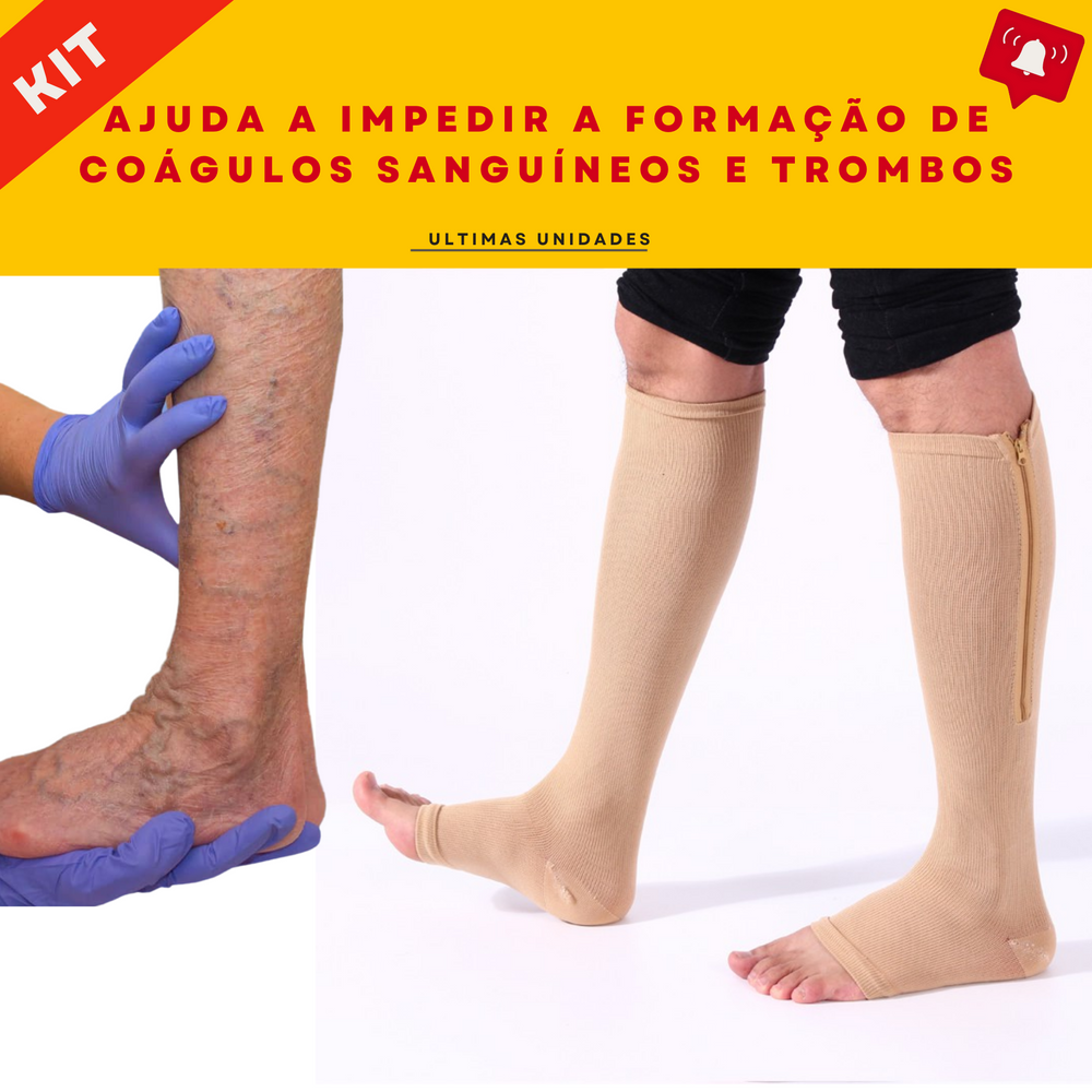 Meia Compressora com Zíper Unissex Leg™ Elimina Varizes, Trombose