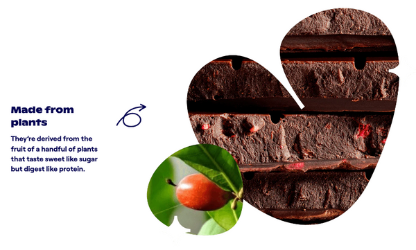 An image of chocolate and the oubli fruit that makes sweet proteins