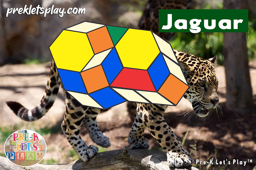 Jaguar with the body made up of colored math block patterns