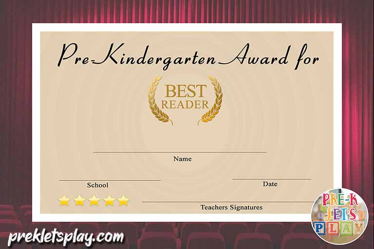 Superlatives awards for PreK graduation ceremonies. This end of the year student award certificate is for the best reader in PreK.