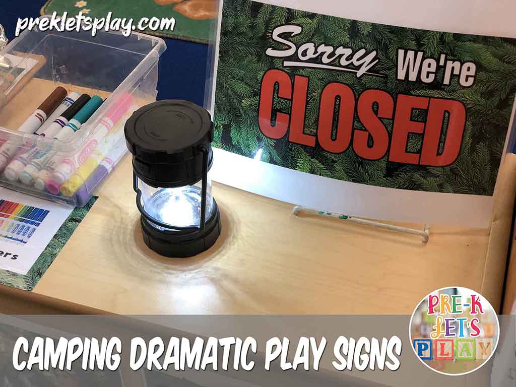 Closed sign dramatic play camping center. This Signs helps reminds your students whether this area is open or closed for pretend play.